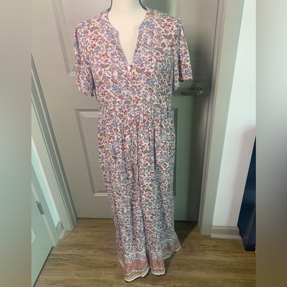 J.Jill Desert Floral Button-Front Maxi Dress  Pink Blush Delicate Floral…